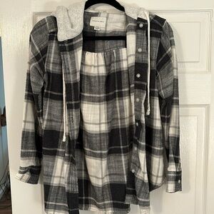 Flannel w/ Hoodie And String Ties